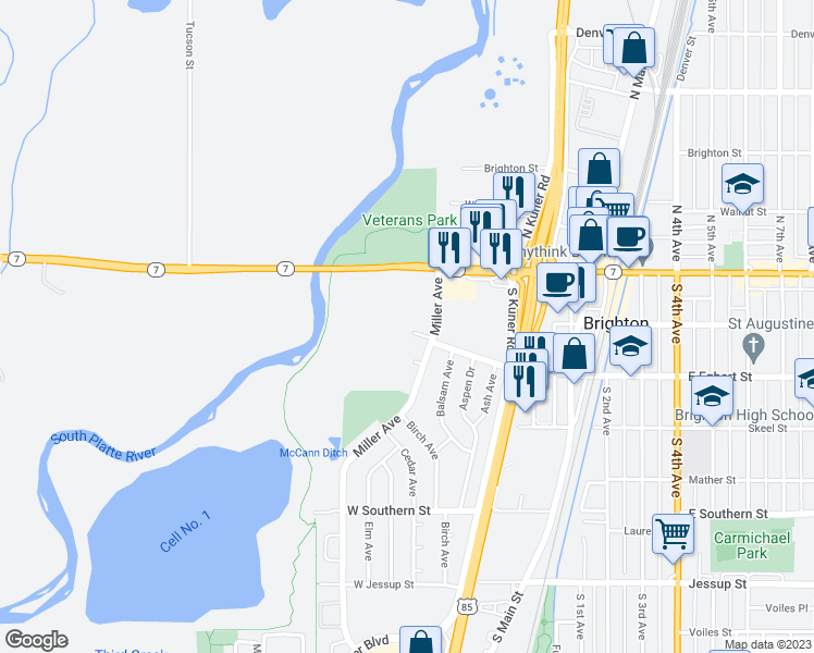 map of restaurants, bars, coffee shops, grocery stores, and more near 475 Egbert Circle in Brighton