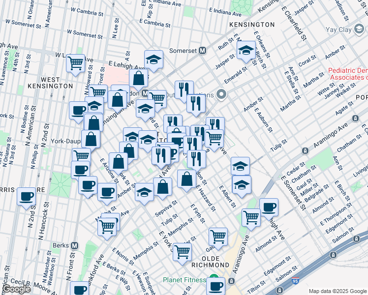 map of restaurants, bars, coffee shops, grocery stores, and more near 2603 Frankford Avenue in Philadelphia