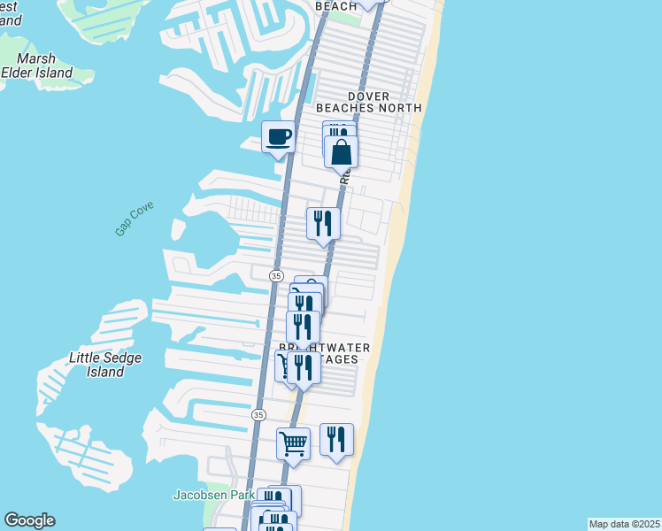 map of restaurants, bars, coffee shops, grocery stores, and more near 3170 New Jersey 35 in Lavallette
