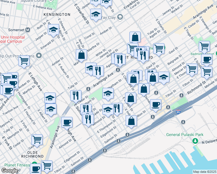 map of restaurants, bars, coffee shops, grocery stores, and more near 2994 Chatham Street in Philadelphia