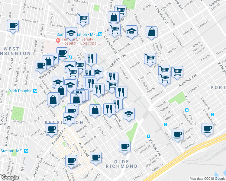 map of restaurants, bars, coffee shops, grocery stores, and more near 2693 Collins Street in Philadelphia
