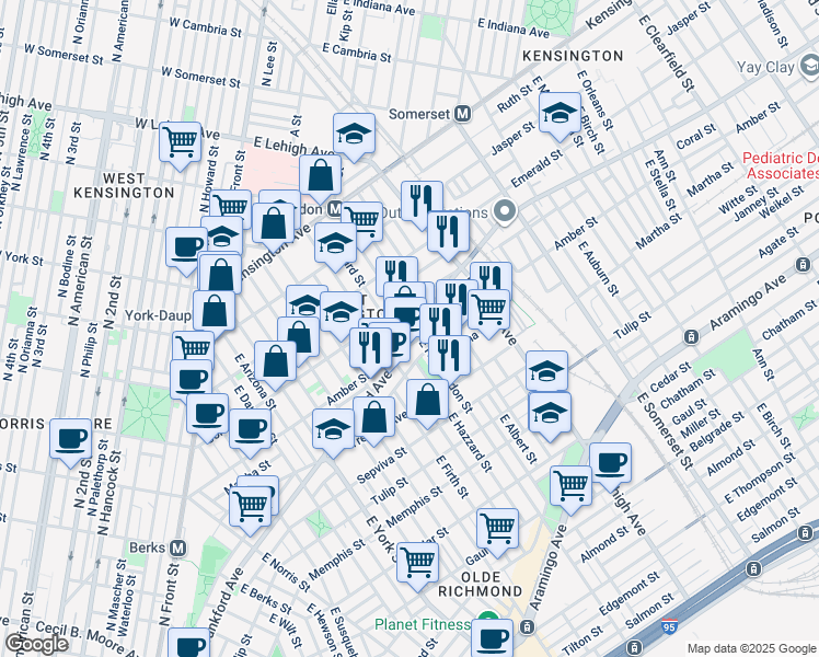 map of restaurants, bars, coffee shops, grocery stores, and more near in Philadelphia