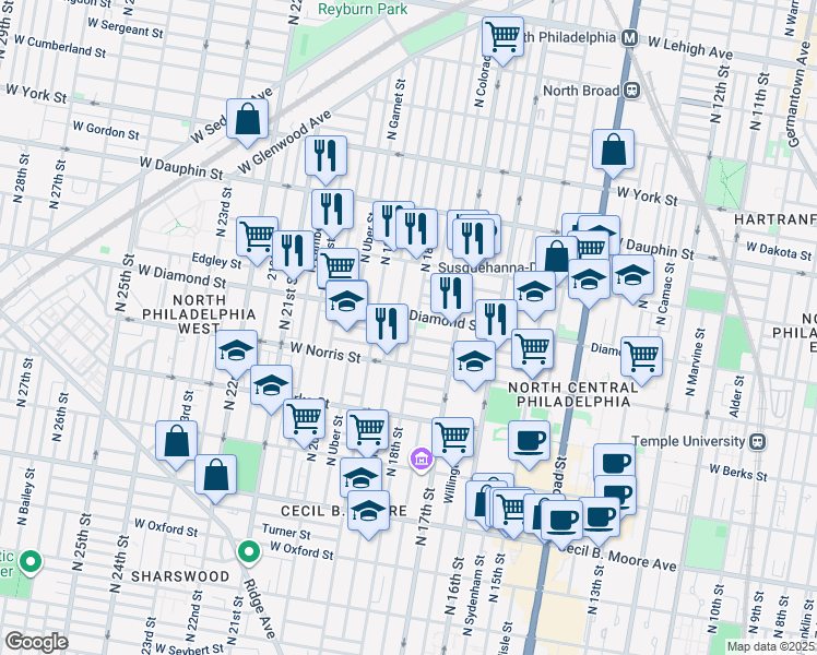 map of restaurants, bars, coffee shops, grocery stores, and more near in Philadelphia