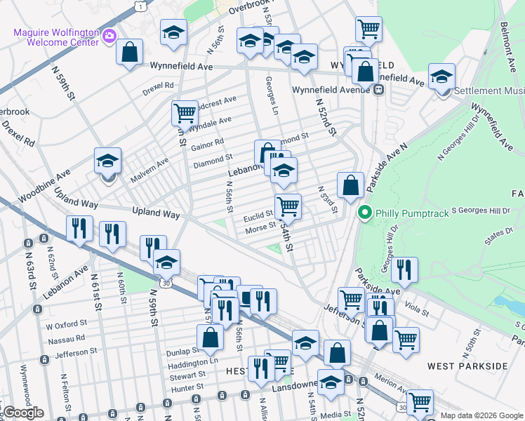 map of restaurants, bars, coffee shops, grocery stores, and more near in Philadelphia