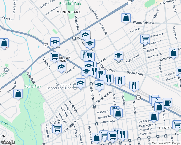 map of restaurants, bars, coffee shops, grocery stores, and more near in Philadelphia