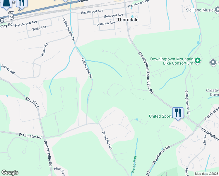map of restaurants, bars, coffee shops, grocery stores, and more near 1842 Boulder Drive in Chester County
