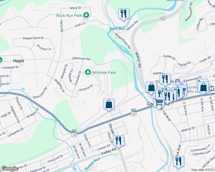 map of restaurants, bars, coffee shops, grocery stores, and more near 1923 Saginaw Drive in Coatesville