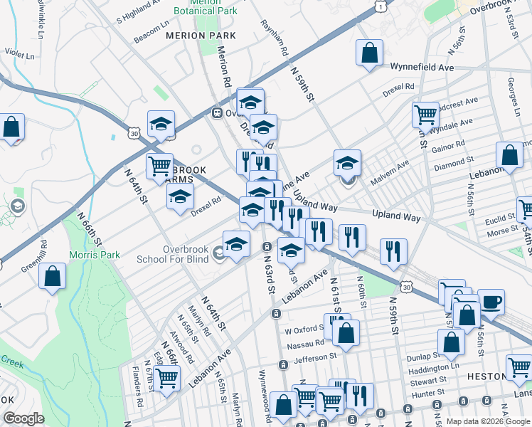 map of restaurants, bars, coffee shops, grocery stores, and more near in Philadelphia