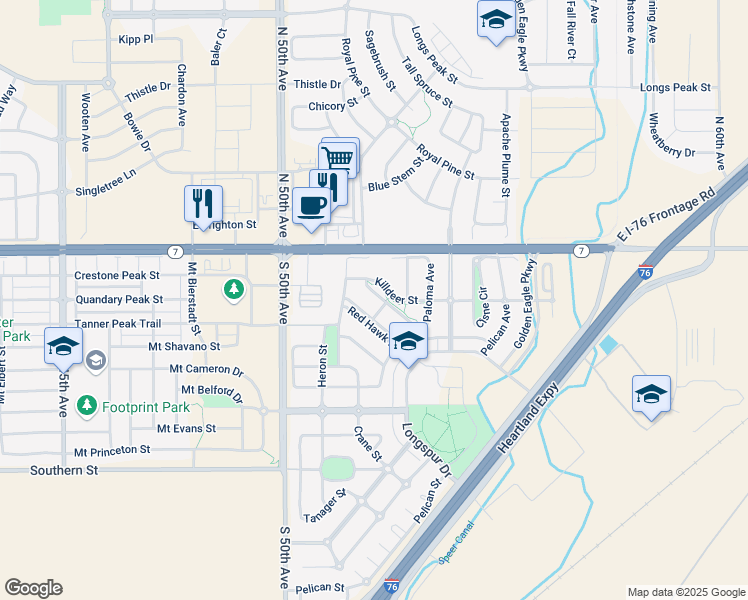 map of restaurants, bars, coffee shops, grocery stores, and more near 5244 Snow Goose Street in Brighton