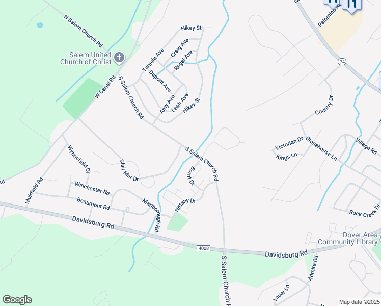 map of restaurants, bars, coffee shops, grocery stores, and more near 4640 South Salem Church Road in Dover