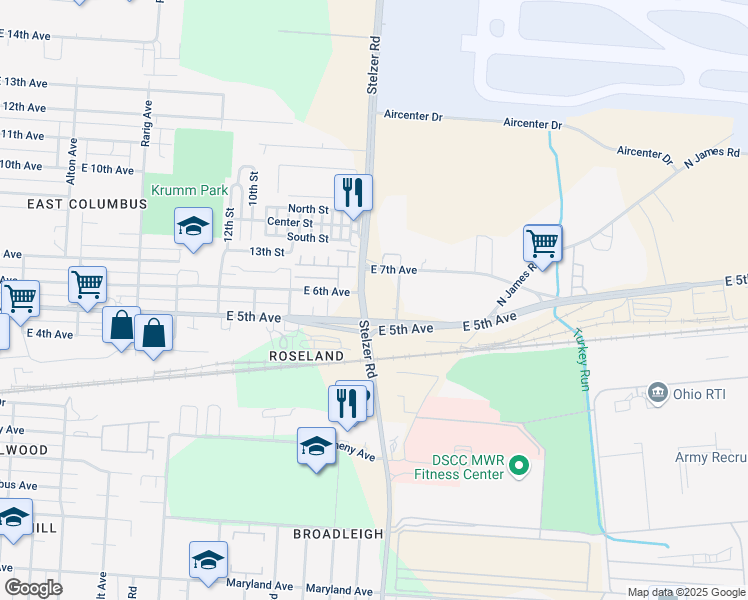 map of restaurants, bars, coffee shops, grocery stores, and more near 644 Stelzer Road in Columbus