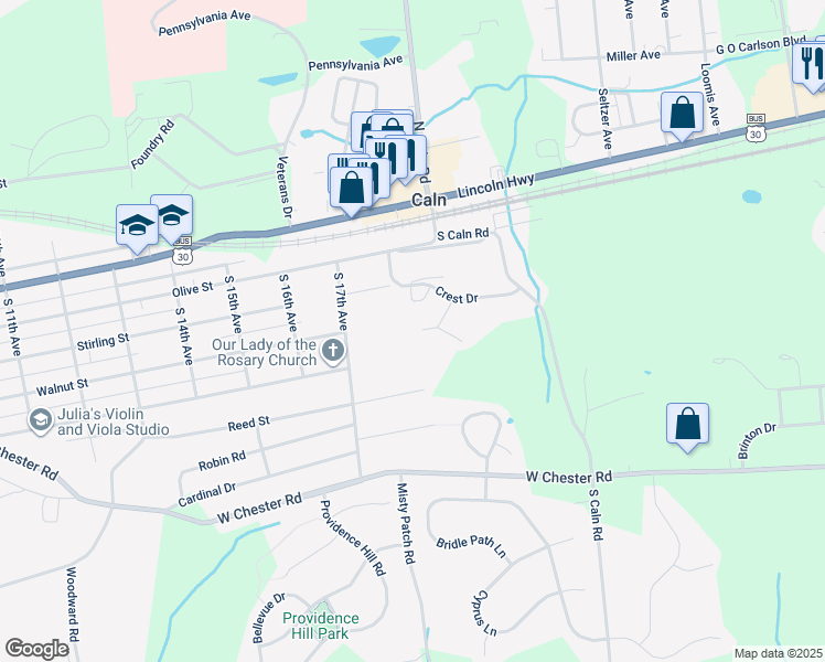 map of restaurants, bars, coffee shops, grocery stores, and more near 356 Andrew Road in Coatesville