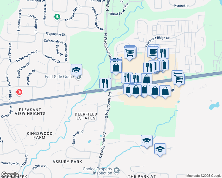 map of restaurants, bars, coffee shops, grocery stores, and more near East Broad Street & South Waggoner Road in Columbus