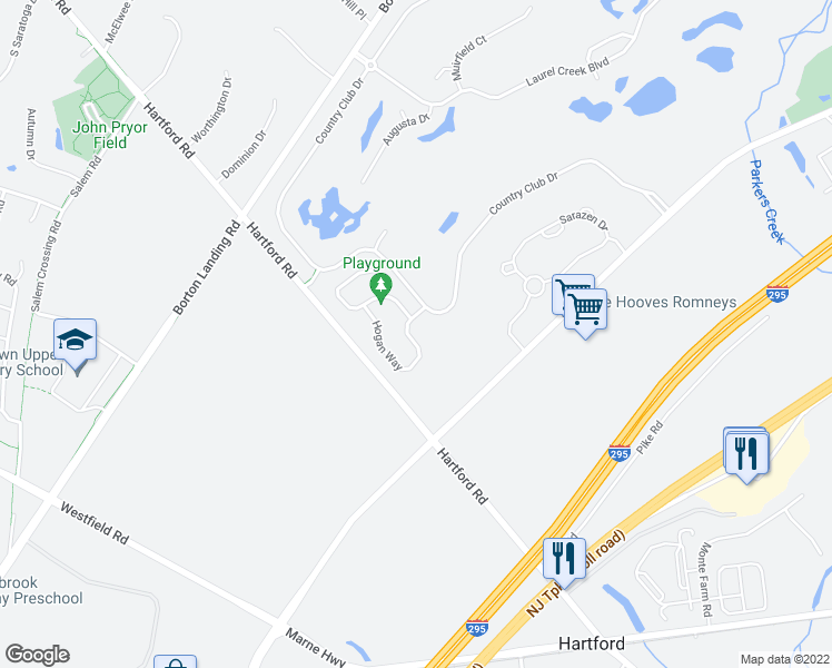 map of restaurants, bars, coffee shops, grocery stores, and more near 1 Hogan Way in Moorestown