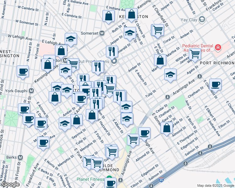 map of restaurants, bars, coffee shops, grocery stores, and more near 2136 Kensington Walk in Philadelphia