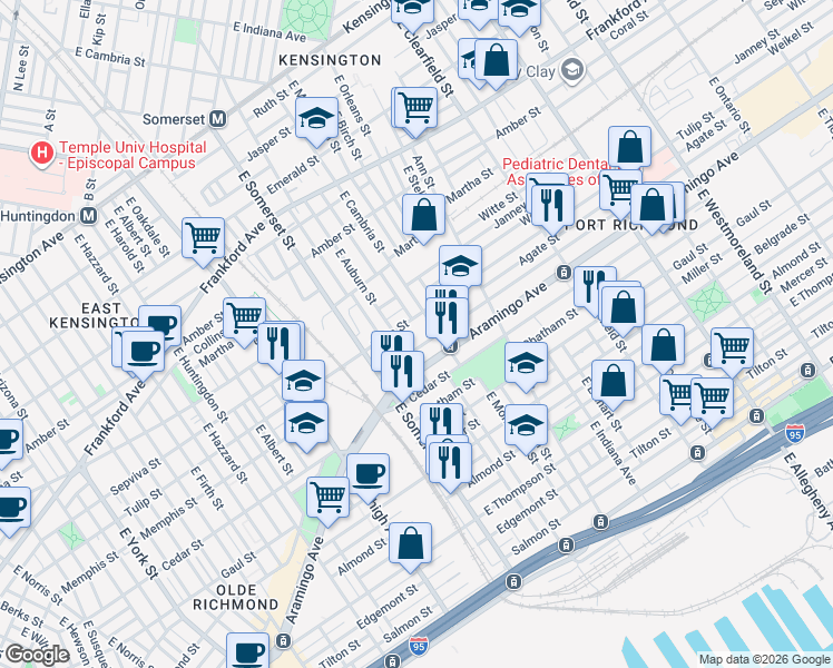 map of restaurants, bars, coffee shops, grocery stores, and more near in Philadelphia