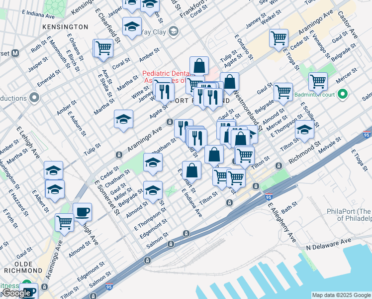 map of restaurants, bars, coffee shops, grocery stores, and more near in Philadelphia