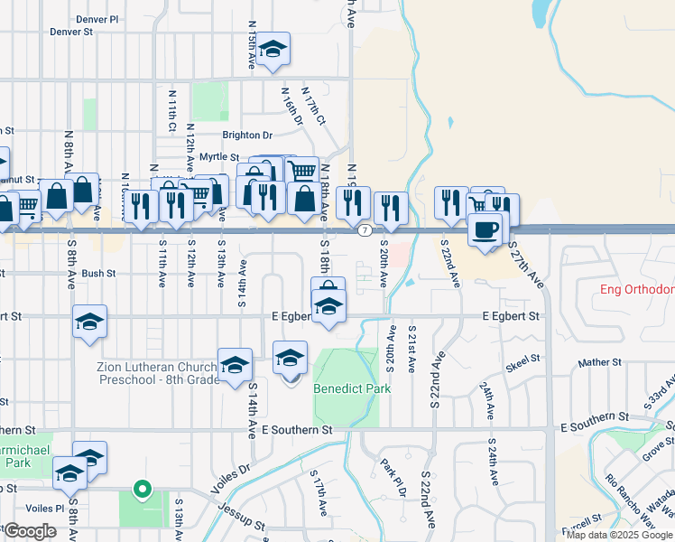 map of restaurants, bars, coffee shops, grocery stores, and more near 73 South 18th Avenue in Brighton