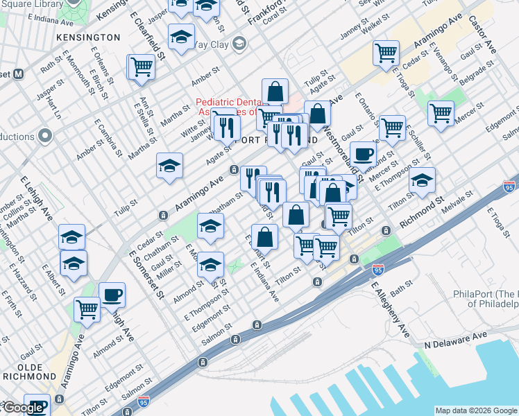 map of restaurants, bars, coffee shops, grocery stores, and more near in Philadelphia