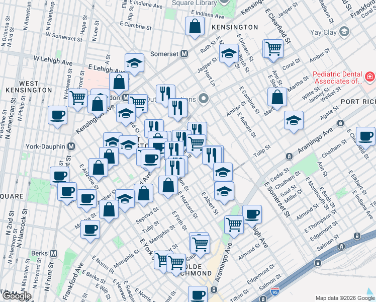 map of restaurants, bars, coffee shops, grocery stores, and more near 2693 Collins Street in Philadelphia