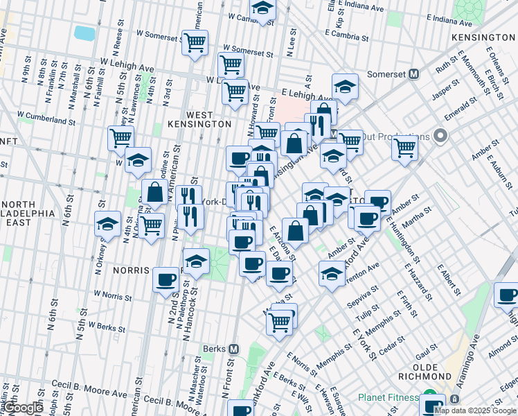 map of restaurants, bars, coffee shops, grocery stores, and more near in Philadelphia