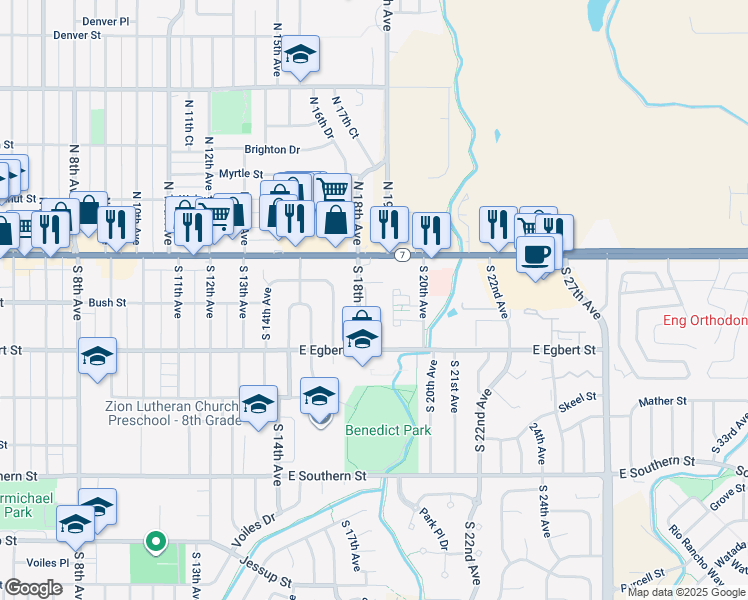 map of restaurants, bars, coffee shops, grocery stores, and more near 90 South 18th Avenue in Brighton