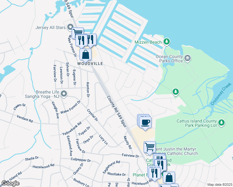 map of restaurants, bars, coffee shops, grocery stores, and more near 1092 Kells Court in Toms River