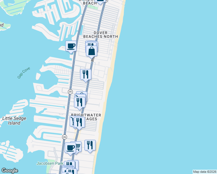 map of restaurants, bars, coffee shops, grocery stores, and more near 3182 East Atlantic Way in Lavallette