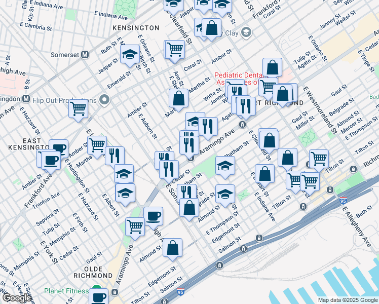 map of restaurants, bars, coffee shops, grocery stores, and more near 2909 Memphis Street in Philadelphia