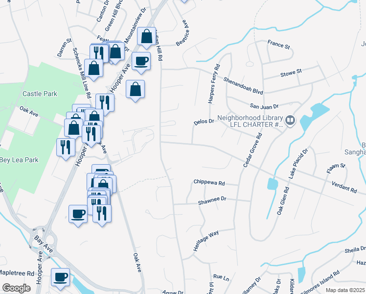 map of restaurants, bars, coffee shops, grocery stores, and more near 877 Yellowbank Road in Toms River