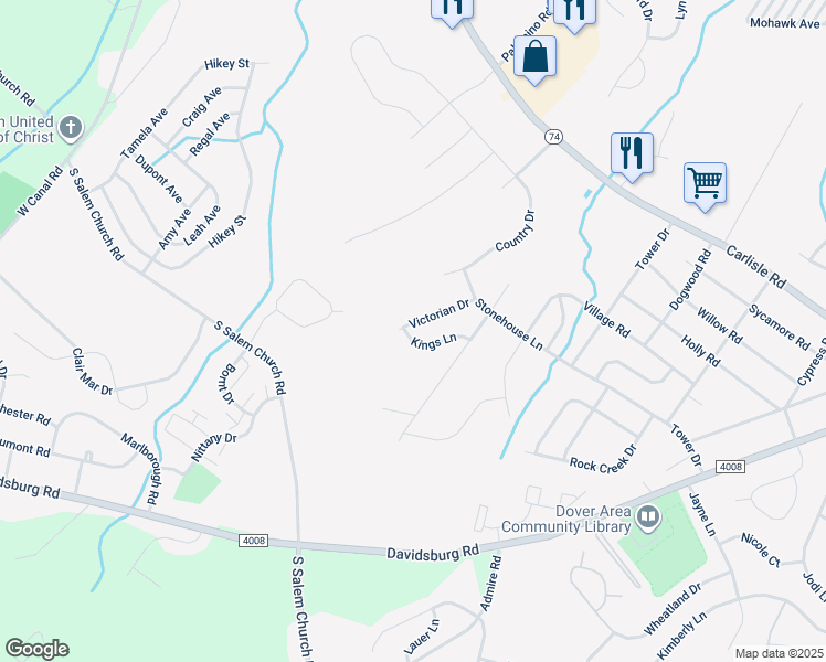 map of restaurants, bars, coffee shops, grocery stores, and more near 2638 Victorian Drive in Dover