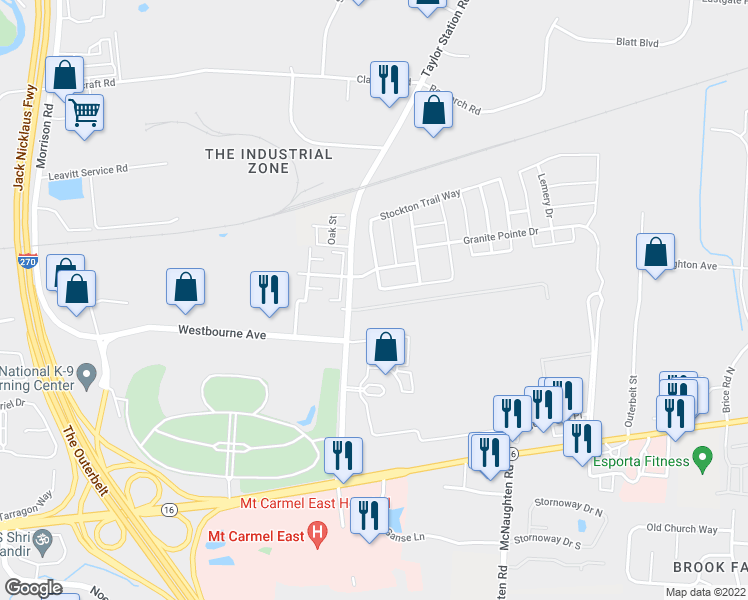 map of restaurants, bars, coffee shops, grocery stores, and more near 356 Taylor Station Road in Columbus