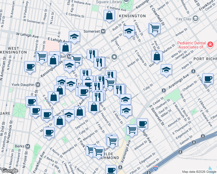 map of restaurants, bars, coffee shops, grocery stores, and more near 2693 Collins Street in Philadelphia