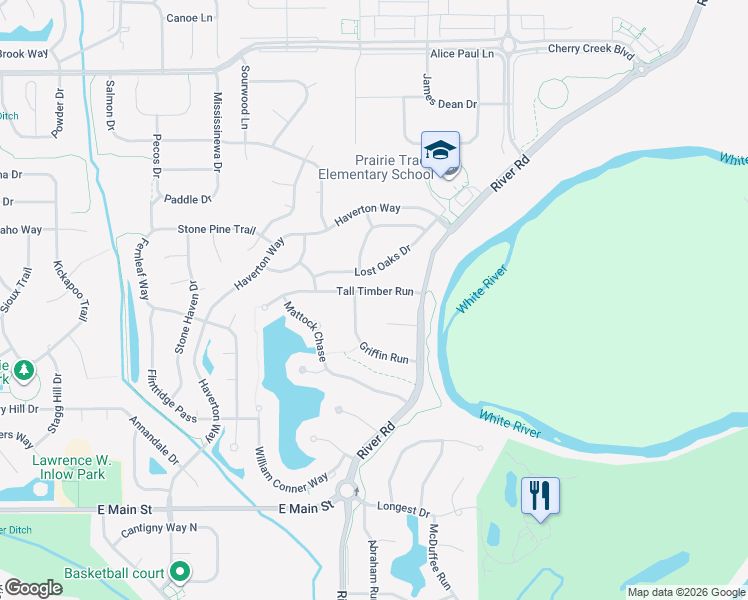 map of restaurants, bars, coffee shops, grocery stores, and more near 5915 Tall Timber Run in Carmel