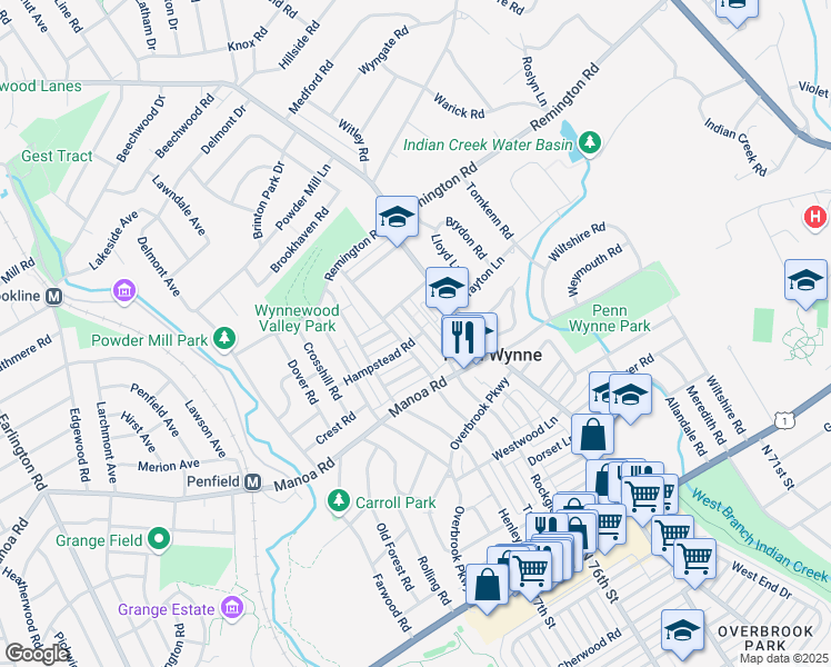 map of restaurants, bars, coffee shops, grocery stores, and more near 1441 Hampstead Road in Wynnewood