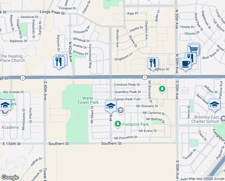 map of restaurants, bars, coffee shops, grocery stores, and more near 136 South 45th Avenue in Brighton