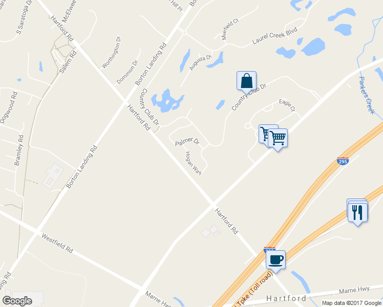 map of restaurants, bars, coffee shops, grocery stores, and more near 44 Hogan Way in Moorestown