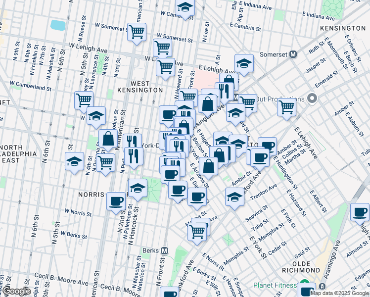 map of restaurants, bars, coffee shops, grocery stores, and more near in Philadelphia