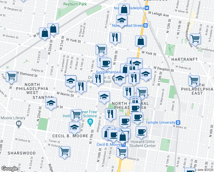 map of restaurants, bars, coffee shops, grocery stores, and more near in Philadelphia