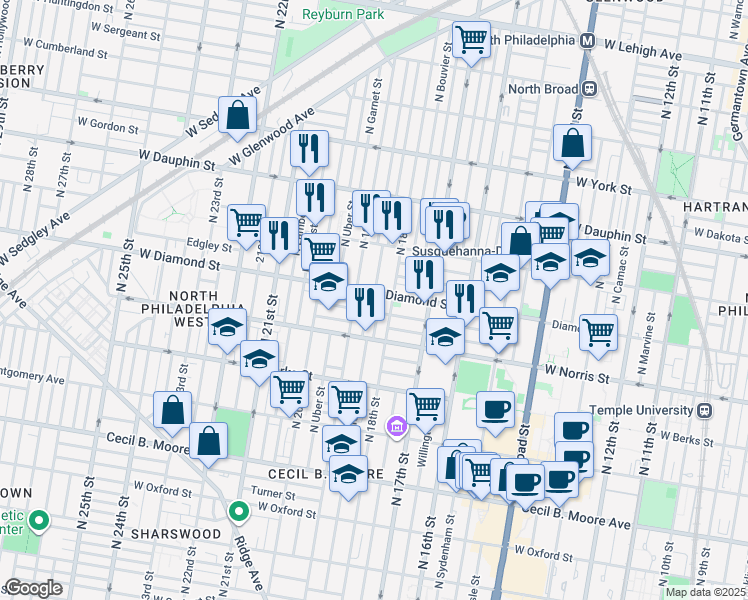 map of restaurants, bars, coffee shops, grocery stores, and more near in Philadelphia