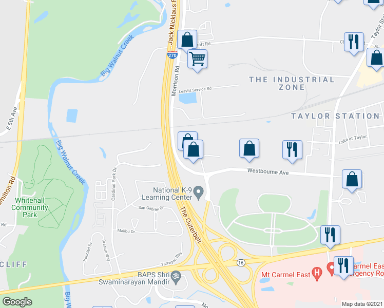 map of restaurants, bars, coffee shops, grocery stores, and more near 380 Morrison Road in Columbus