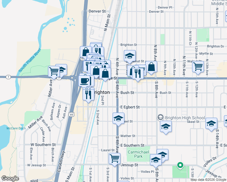 map of restaurants, bars, coffee shops, grocery stores, and more near 65 South 4th Avenue in Brighton