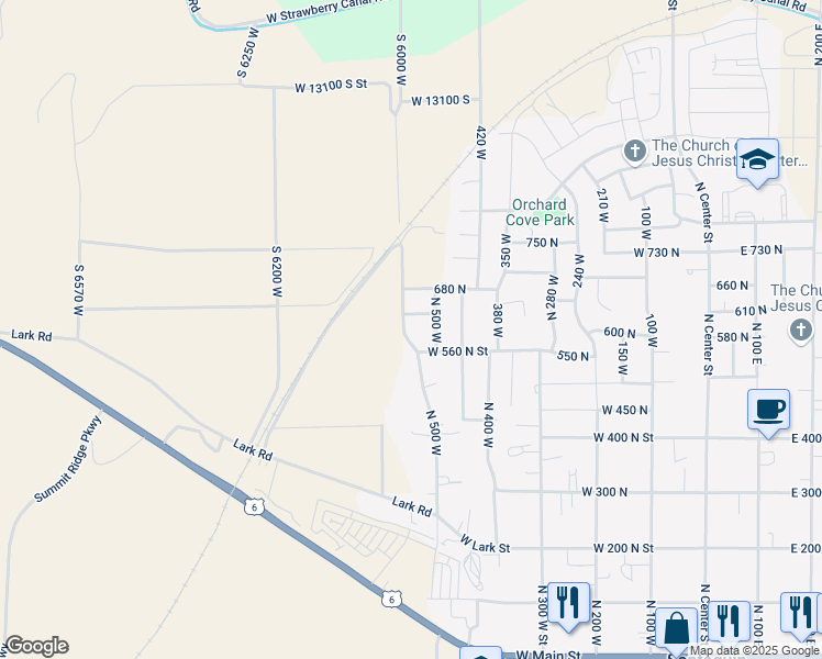 map of restaurants, bars, coffee shops, grocery stores, and more near 606 North 560 West in Santaquin