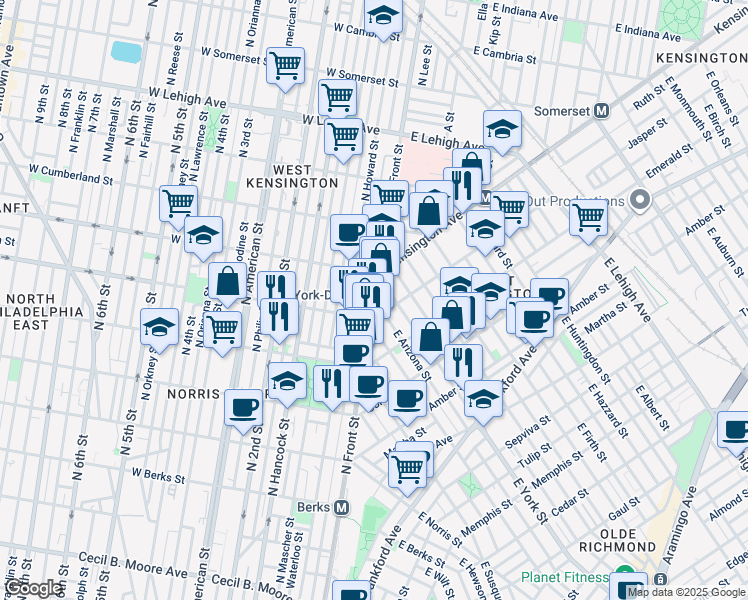 map of restaurants, bars, coffee shops, grocery stores, and more near in Philadelphia