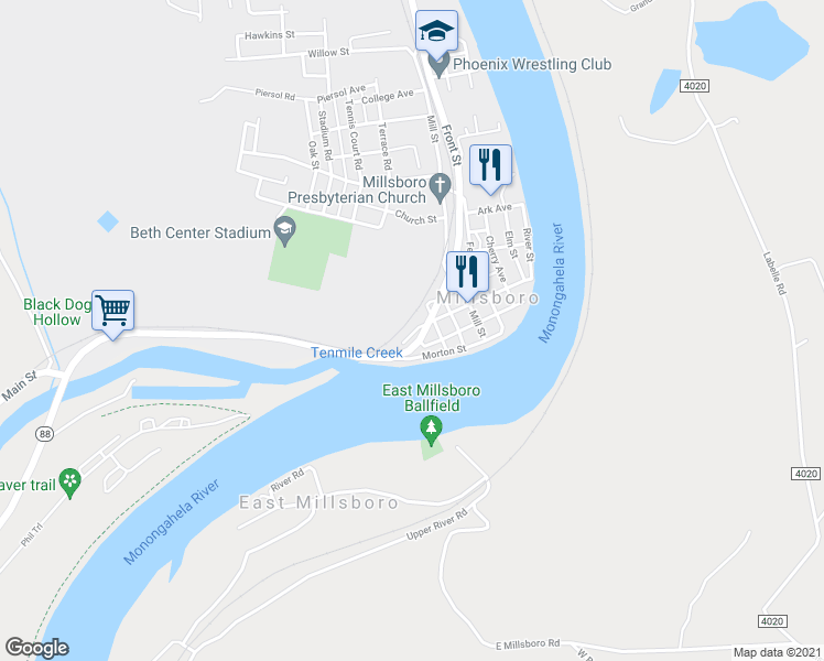 map of restaurants, bars, coffee shops, grocery stores, and more near 117 Center Street in Millsboro