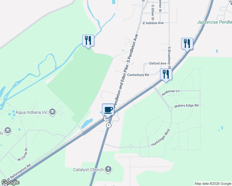 map of restaurants, bars, coffee shops, grocery stores, and more near 1253 South Pendleton Avenue in Pendleton