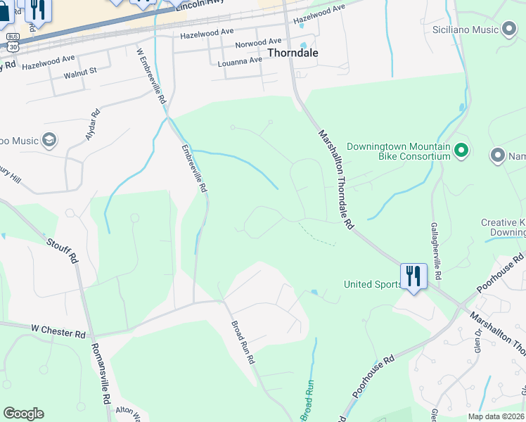 map of restaurants, bars, coffee shops, grocery stores, and more near 1932 Boulder Drive in Chester County