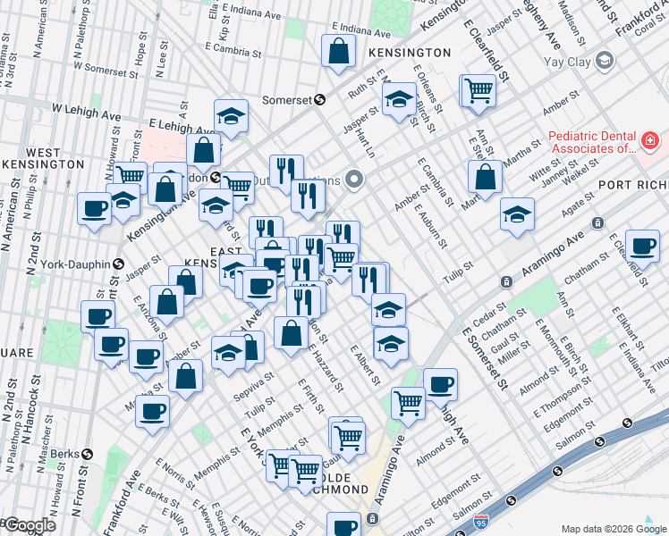 map of restaurants, bars, coffee shops, grocery stores, and more near 2693 Collins Street in Philadelphia