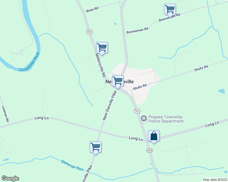 map of restaurants, bars, coffee shops, grocery stores, and more near 2104 New Danville Pike in Lancaster