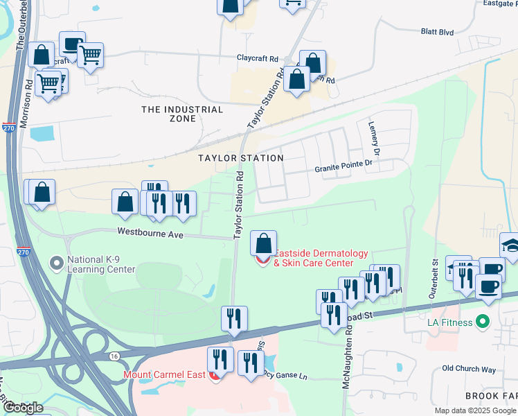 map of restaurants, bars, coffee shops, grocery stores, and more near 6043 Pasqual Avenue in Columbus